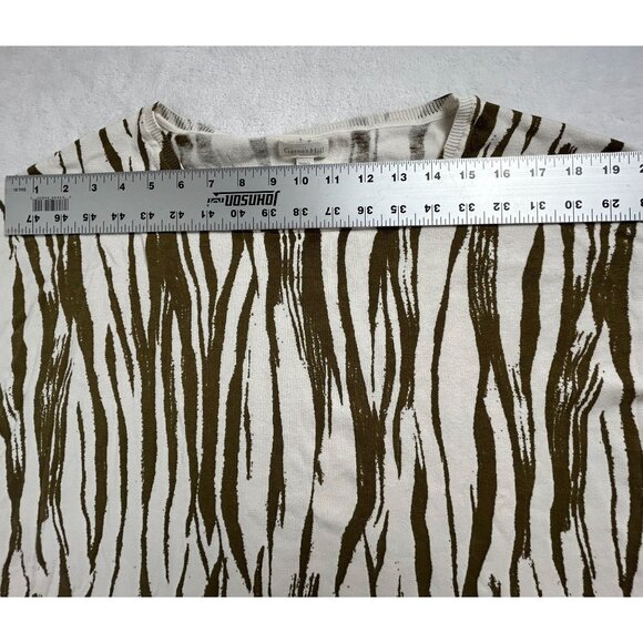 Garnet Hill Womens Silk Cotton Abstract Knit Sweater Large Olive White Pullover - Picture 7 of 9